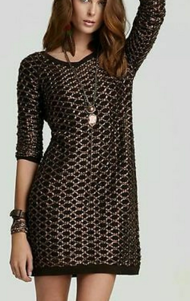 Free People New Romantics Brown Metallic Sweater